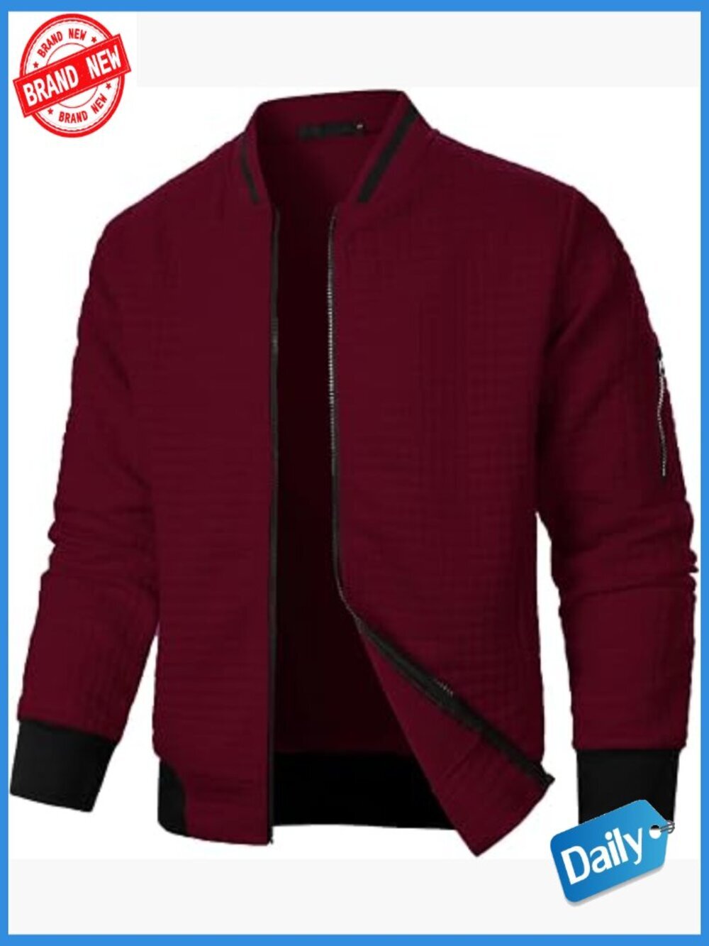 Men's Waffle Bomber Jacket Varsity Coat Lightweight Casual Full Zip